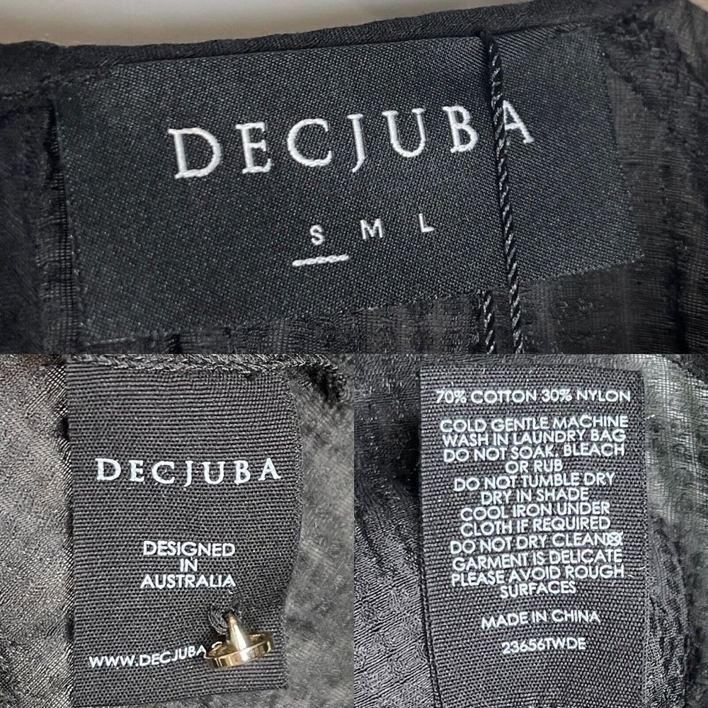 NWT Decjuba Black Harper Puff Sleeve Top Blouse Size S Cotton Blend Sheer Dobby - Picture 8 of 9